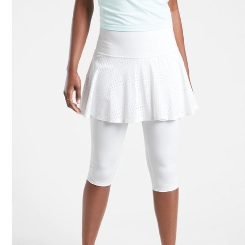 ATHLETA skirt leggings A-Game 2 in 1 Crop Stash Pocket white sz 1X EUC